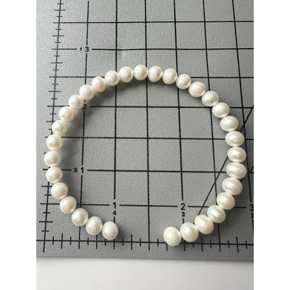 Handmade 6mm Freshwater Pearl Beaded Cuff Bracelet 7.75”